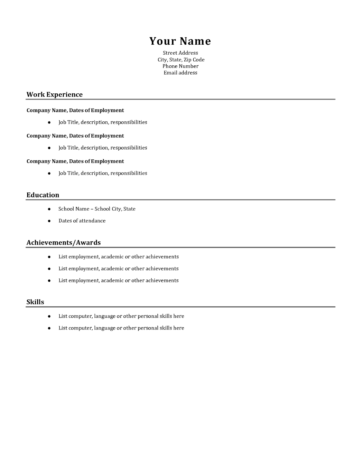 Easy and free resume template